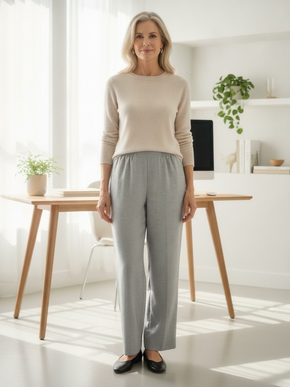 Alfred Dunner Grey Textured Elastic Waist Dress Pants Slacks Size 8 Short New